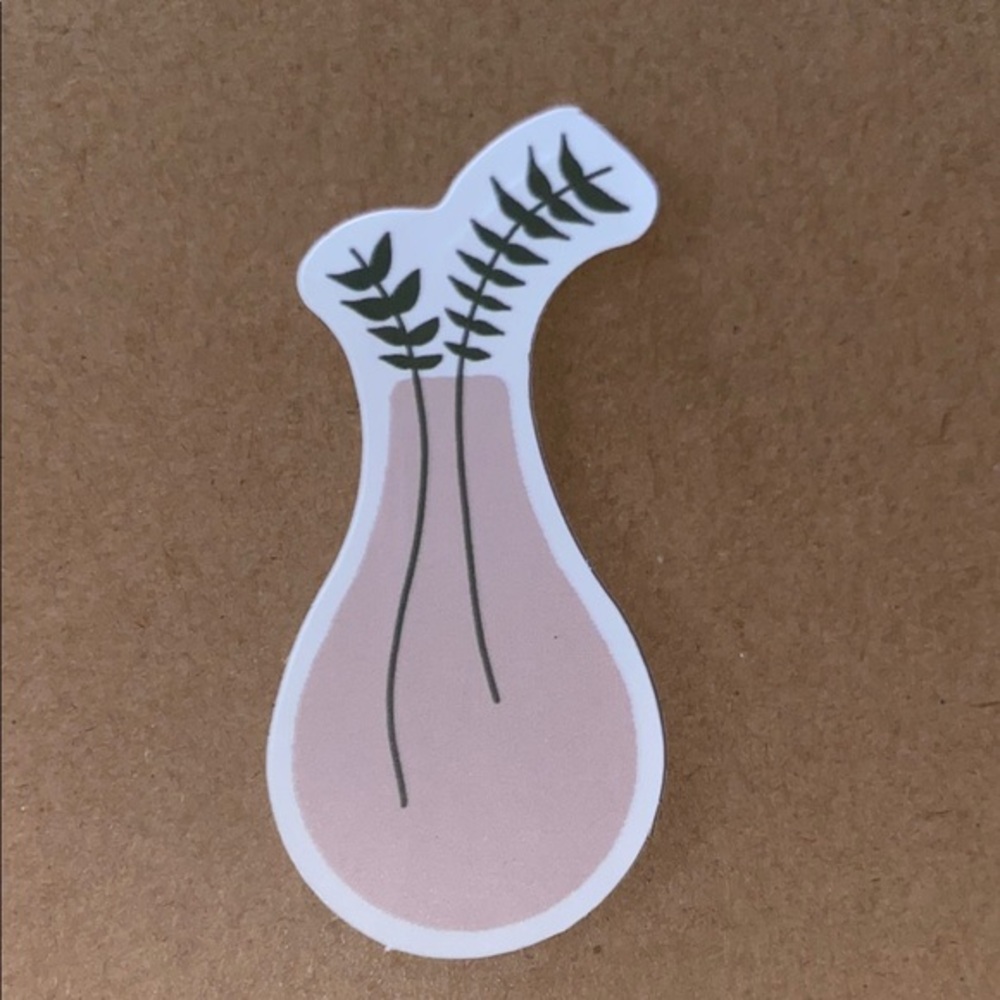 🌈20/$5🌈 Pink Vase Sticker with Green Leaves